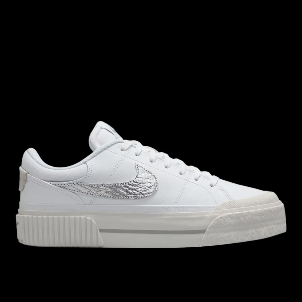 Nike Court Legacy Lift Shoes Womens 9.5 White Silver Platform Sneaker NEW In Box